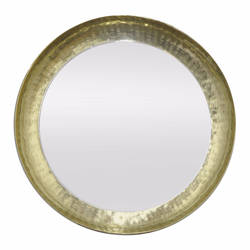 Antiqued Metal Wall Mirror - Golden - Benzara