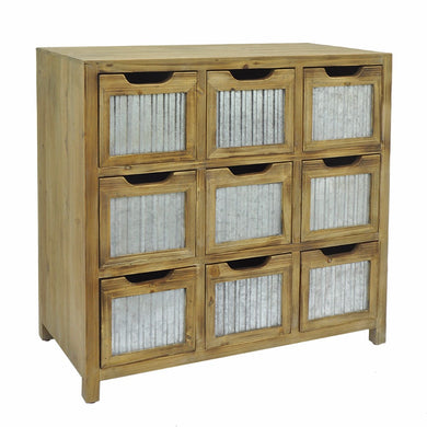 Wood Metal 9 Drawer Cabinet - Benzara