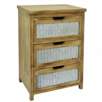 Wood Metal 3 Drawer Cabinet - Benzara