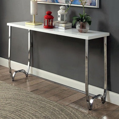 Trina Contemporary Sofa Table, White&Chrome