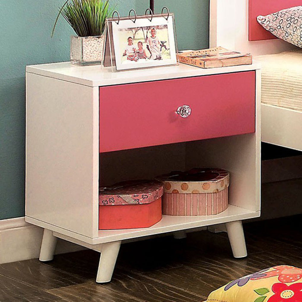Alivia Transitional Night Stand, Pink and White