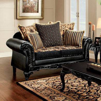 Theodora Traditional Love Seat, Black&Tan