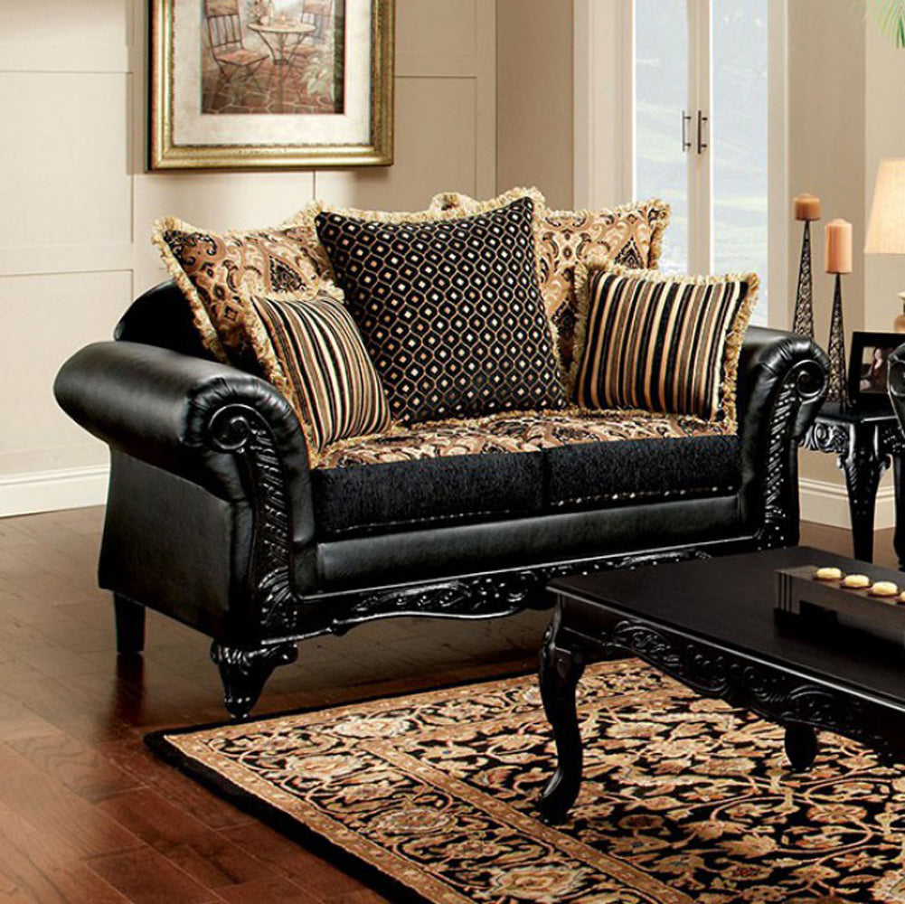 Theodora Traditional Love Seat, Black&Tan