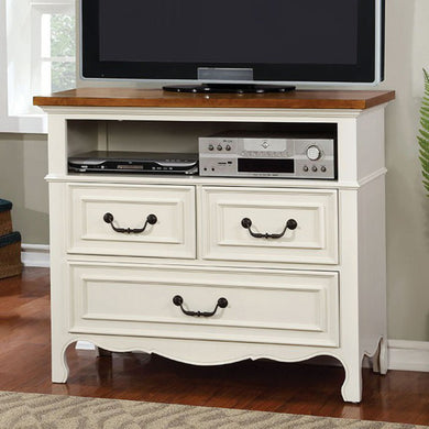 Two-Tone Wooden Tv Chest , White And Oak Brown