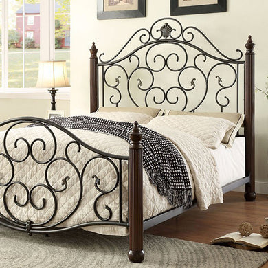 Transitional Scroll Design Bed, Black and Brown