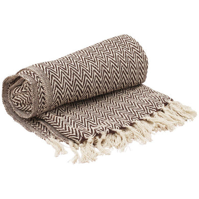 Throw Blanket Dark Rich Brown & White Reversible with Tassels