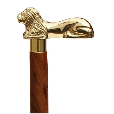 Wood Cane with Golden LION Brass Handle
