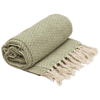 Throw Blanket Lime Green & White Reversible with Tassels Throws for Couch Sofa Chair