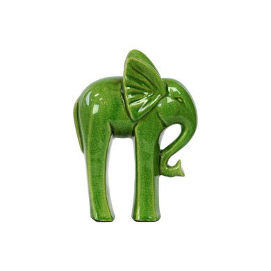 Tall Standing Ceramic Elephant Figurine - Green - Benzara