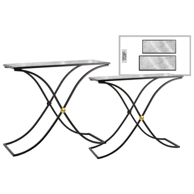 Wavy Rectangular Nesting Table - Marble Top - Set of 2 - Benzara