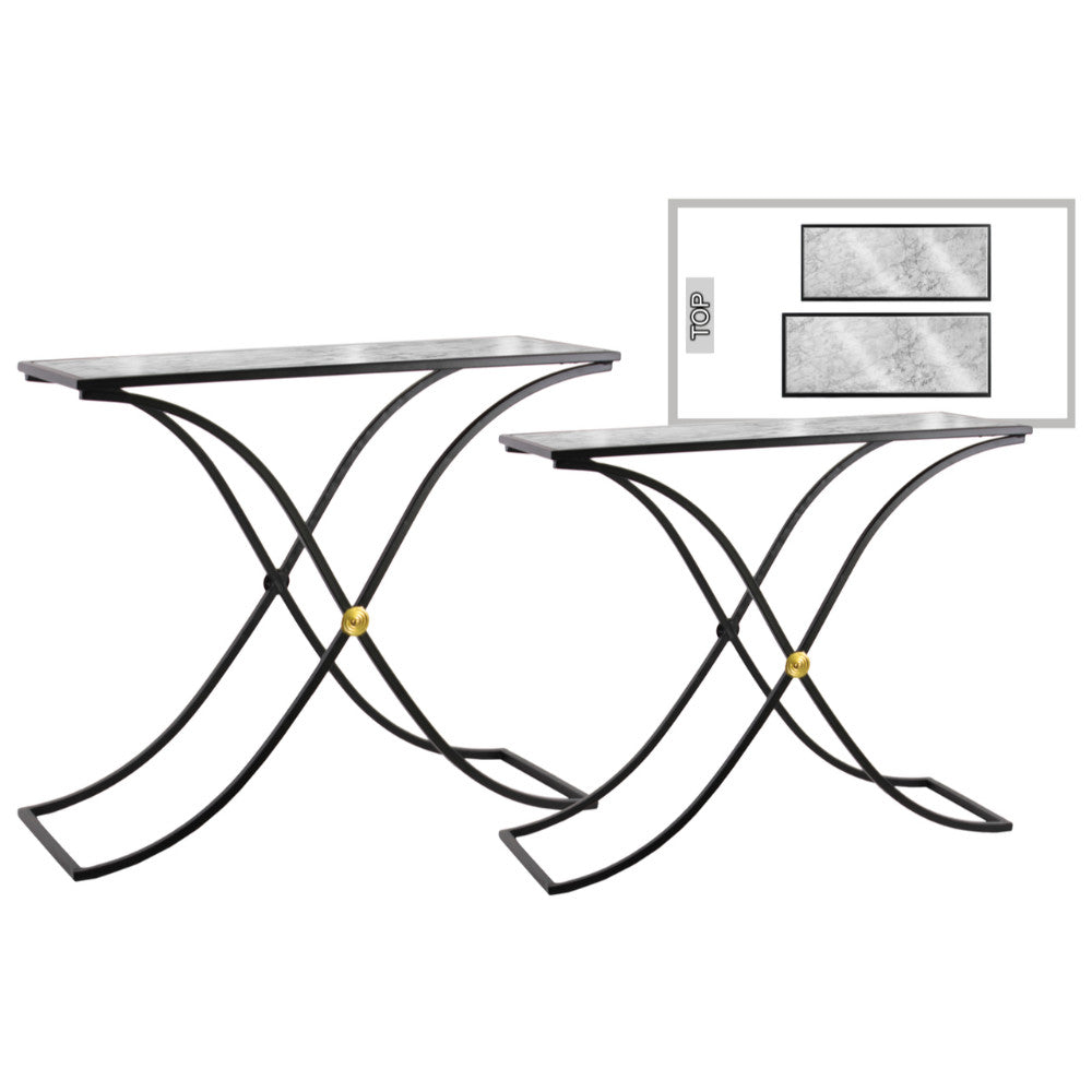 Wavy Rectangular Nesting Table - Marble Top - Set of 2 - Benzara