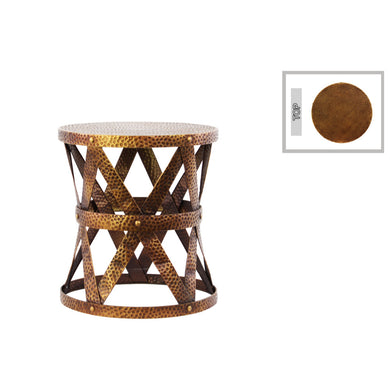 Trendy Small Round Accent Table - Lattice Girder Design and Dimpled Coat - Benzara