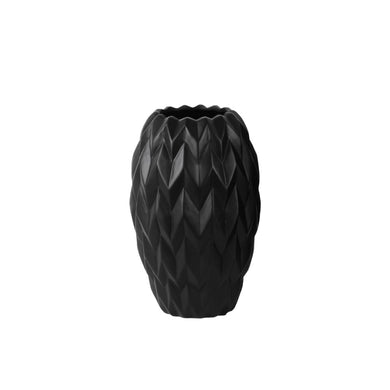 Trendy Small Vase - Embossed Wave Design - Black - Benzara