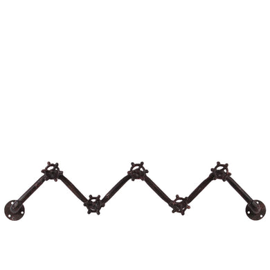 5 Hooks Zig Zag Coat Hanger with Plumbing Theme - Brown - Benzara
