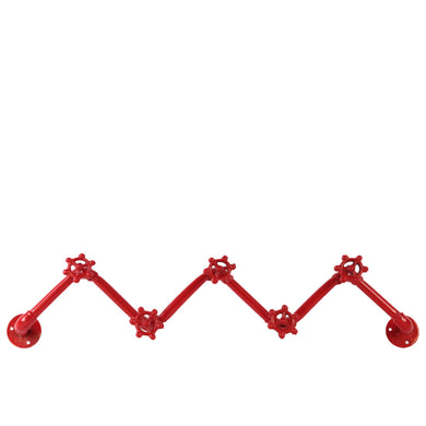 5 Hooks Plumbing Theme Coat Hanger with Zig Zag Design - Red - Benzara