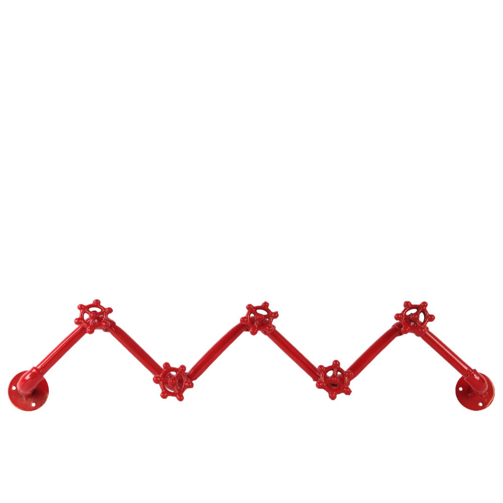 5 Hooks Plumbing Theme Coat Hanger with Zig Zag Design - Red - Benzara