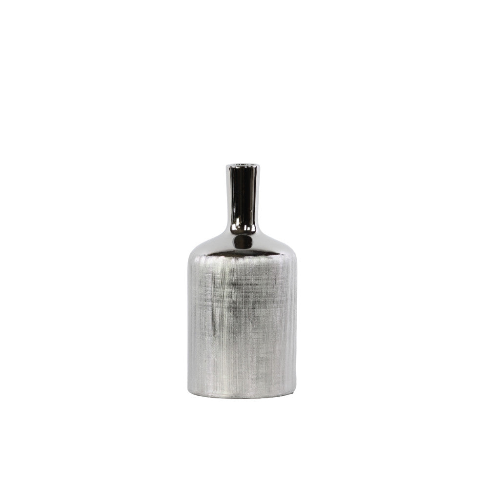 Trendy Ceramic Medium Round Bottle Vase Medium - Silver - Benzara