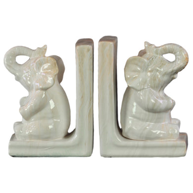 Trumpeting Baby Elephant Figurine Bookend Assortment of 2 - Cream - Benzara
