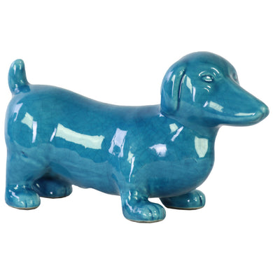 Adorable Standing Dachshund Dog Figurine - Blue - Benzara