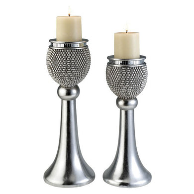 Sylvia Transitional Candle Holder Set, Pearl Stone, Set of 2
