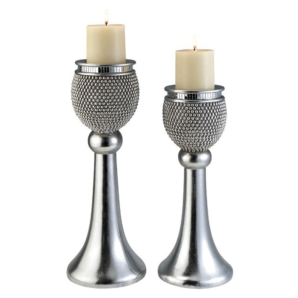 Sylvia Transitional Candle Holder Set, Pearl Stone, Set of 2