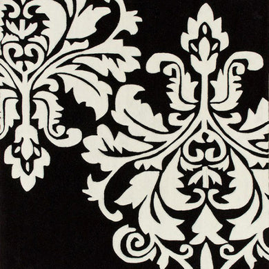 Agape Contemporary Area Rug Black Backgroung White Floral Print