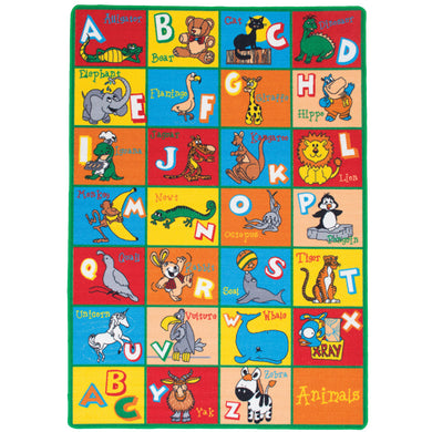 Abbey Contemporary Kids Area Rug Abc Animals With non Slipping Gel Back, Multicolor