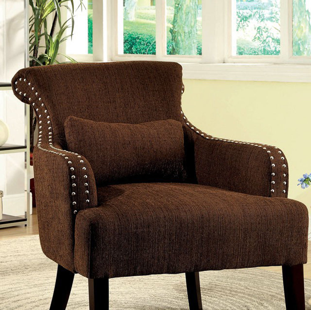 Agalva Contemporary Accent Chair Fabric, Brown Finish