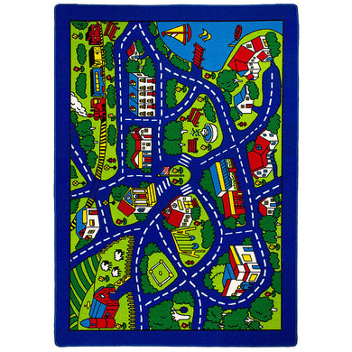 Abbey Contemporary Kids Area Rug Street Map Blue with non Slipping Gel Back