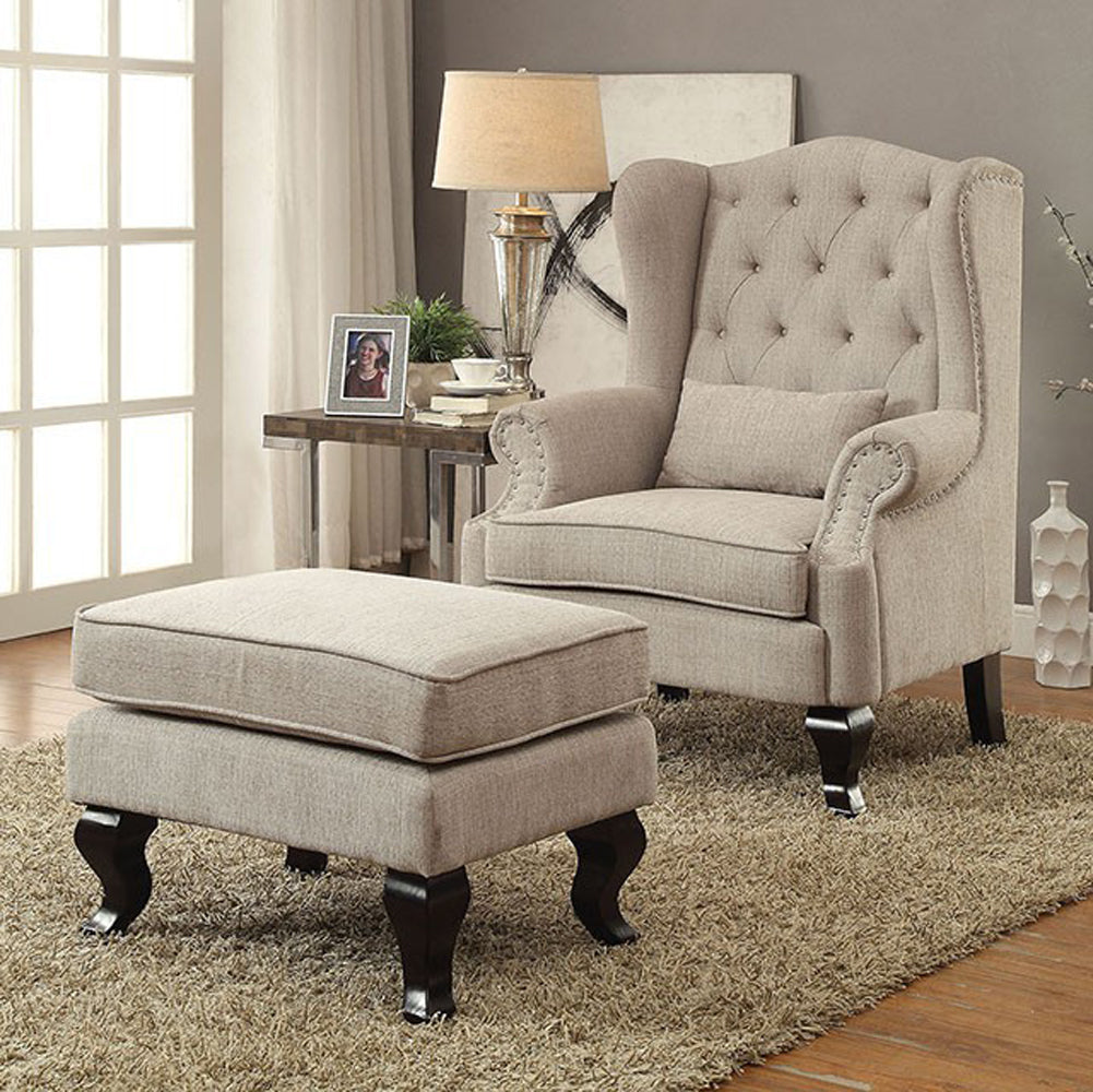 Willow Traditional Leisure Chair With 1Pcs Pillow, Beige Finish