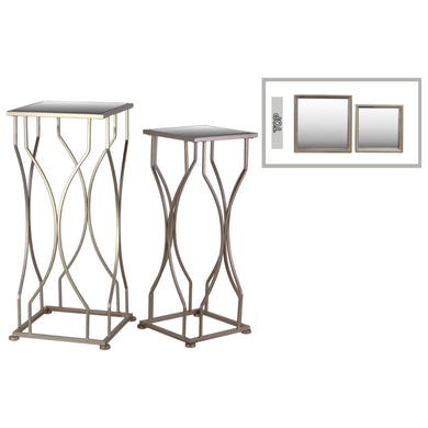 Accent Table with Mirror Top and Square Base Set of 2 -Gold-Benzara