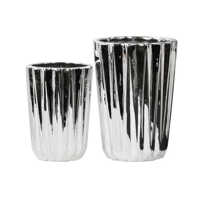 Tapered Round Flower Vase Set of Two - Silver - Benzara