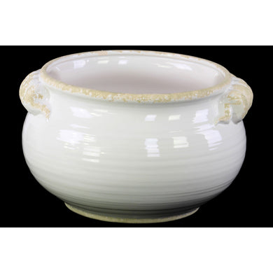 Wide Bellied Tuscan Pot with Handles- Large- White- Benzara