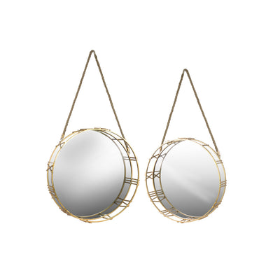 Wall Mirror with Roman Numeral Frame & Rope Handle-Set of 2-Gold-Benzara