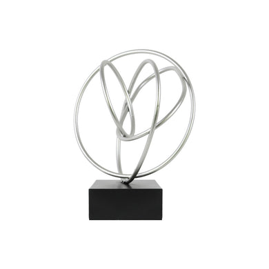 Abstract Swirl Iron Tabletop with Rectangular Base- Silver- Benzara