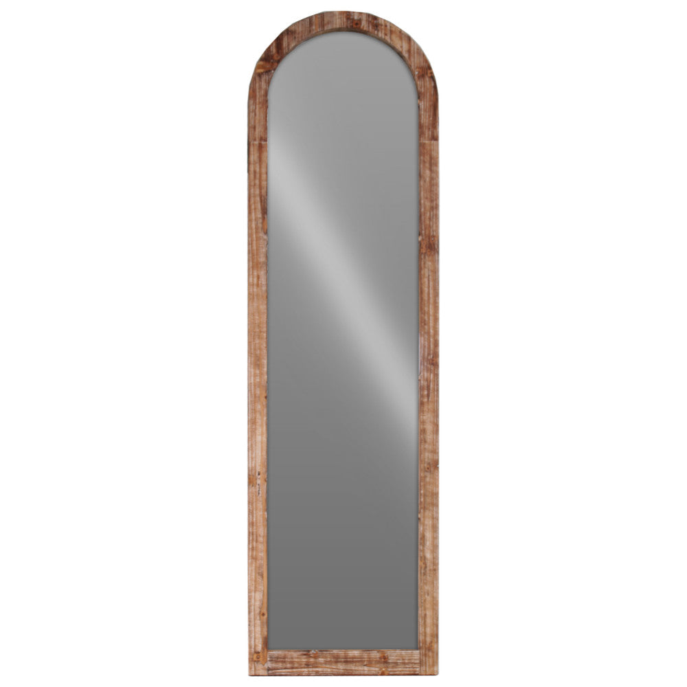 Wood Arched Floor Mirror -Brown- Benzara