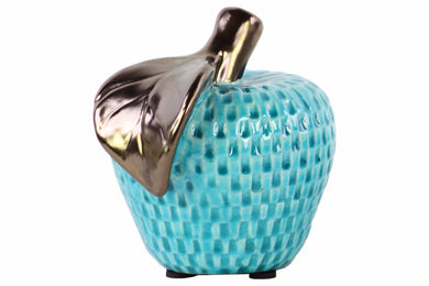 Aethestic Apple Figurine with Bronze Leaf- Blue- Benzara