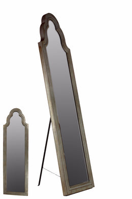 Wood Cheval Mirror with Arched Top Natural Wood Finish - Brown & Gray- Benzara