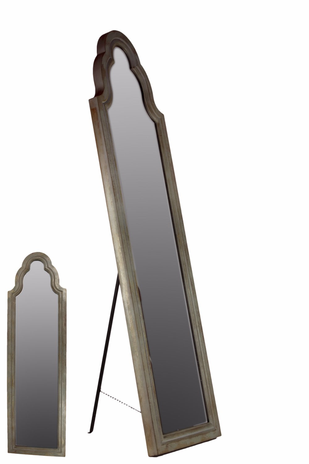 Wood Cheval Mirror with Arched Top Natural Wood Finish - Brown & Gray- Benzara