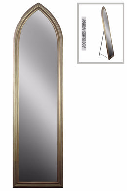 Wood Rectangular Floor Easel Mirror with Arched Top - Gold - Benzara