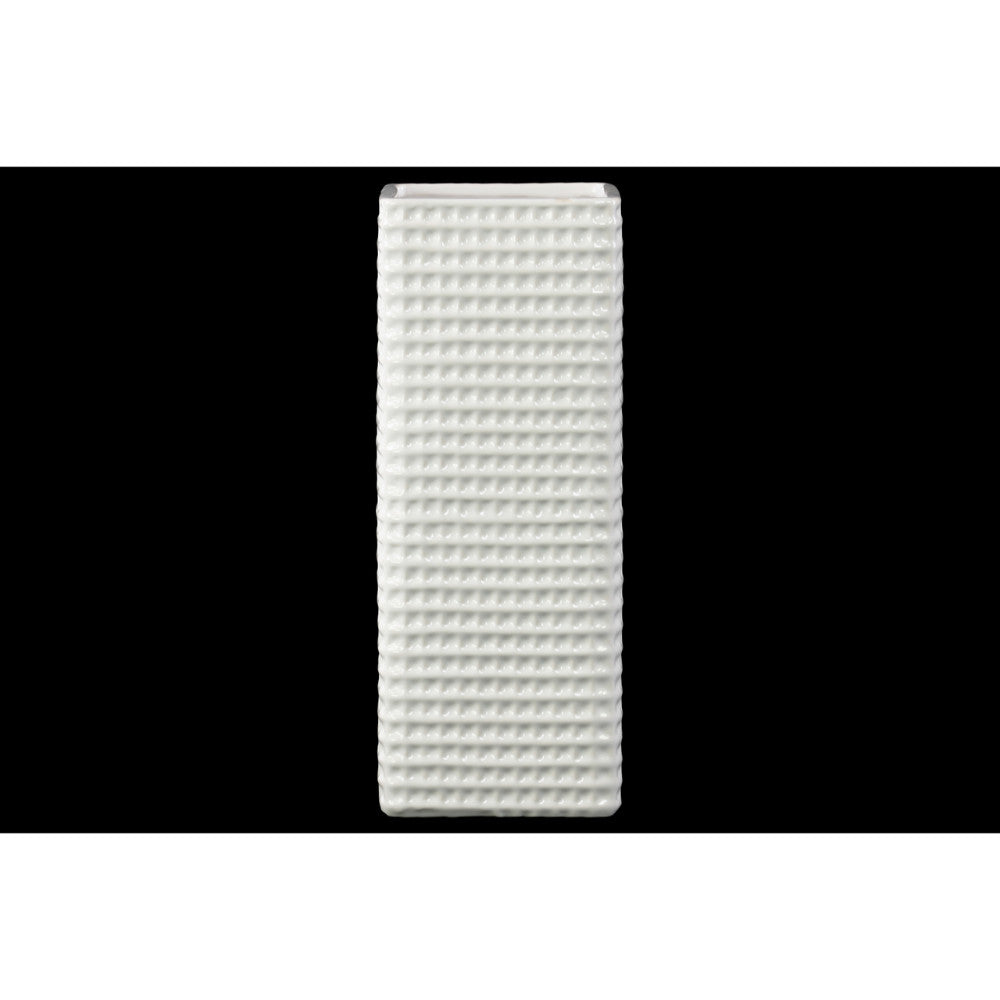 Tall elegant square vase, Dimpled Motif- White- Benzara
