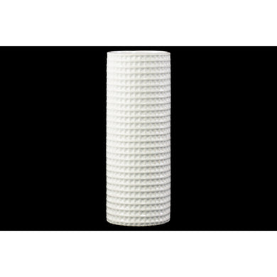 Tall Elegant Round Vase, Dimpled Motif- White- Benzara