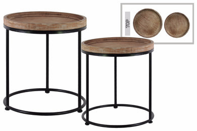 Wood Nesting Accent Table with 3 Metal Legs Set of Two-Brown-Benzara