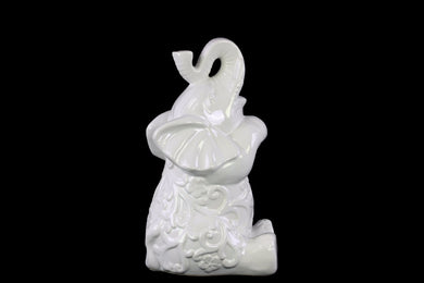 Trumpeting and Sitting Up Elephant Figurine Medium - White - Benzara