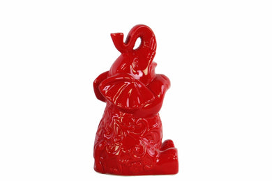 Trumpeting and Sitting Up Elephant Figurine Medium - Red - Benzara