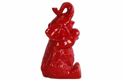 Trumpeting and Sitting Up Elephant Figurine Large - Red - Benzara