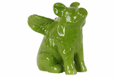 Winged Pig Figurine Gloss Finish Green - Benzara