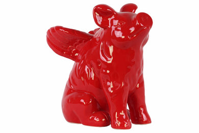 Winged Pig Figurine Gloss Finish Red - Benzara