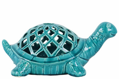 Turtle Figurine Diamond Cutout Design Body - Blue - Benzara