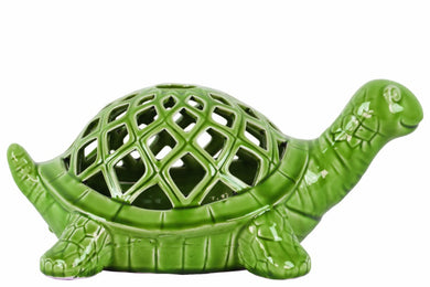 Turtle Figurine Diamond Cutout Design Body Gloss Finish Green - Benzara
